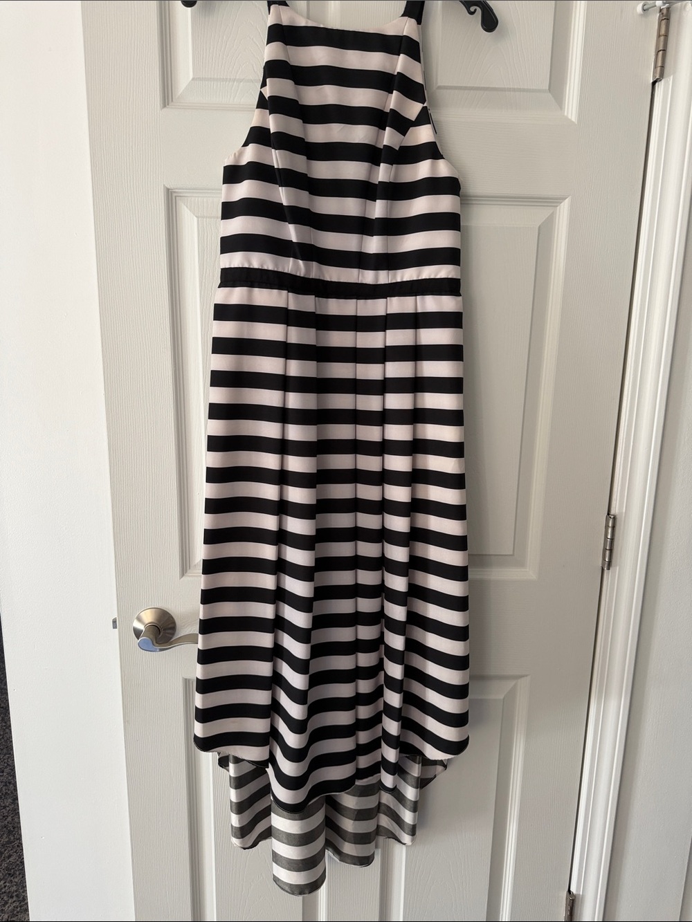 Black and White Striped High-Low Skirt